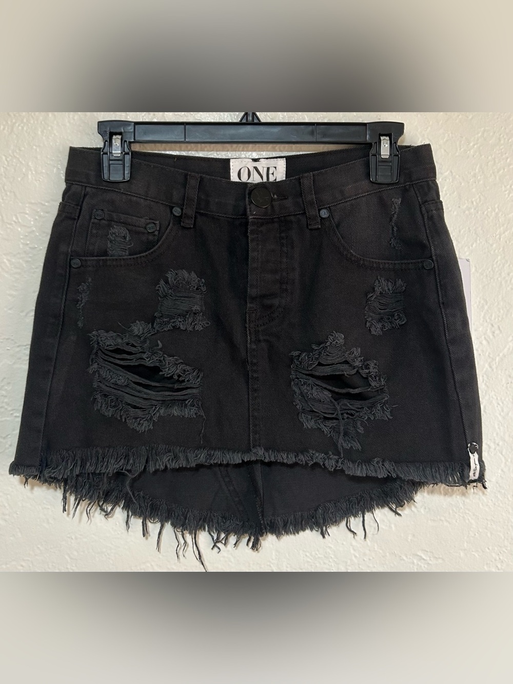 NWT One Teaspoon Black Distressed Denim Mini Skirt